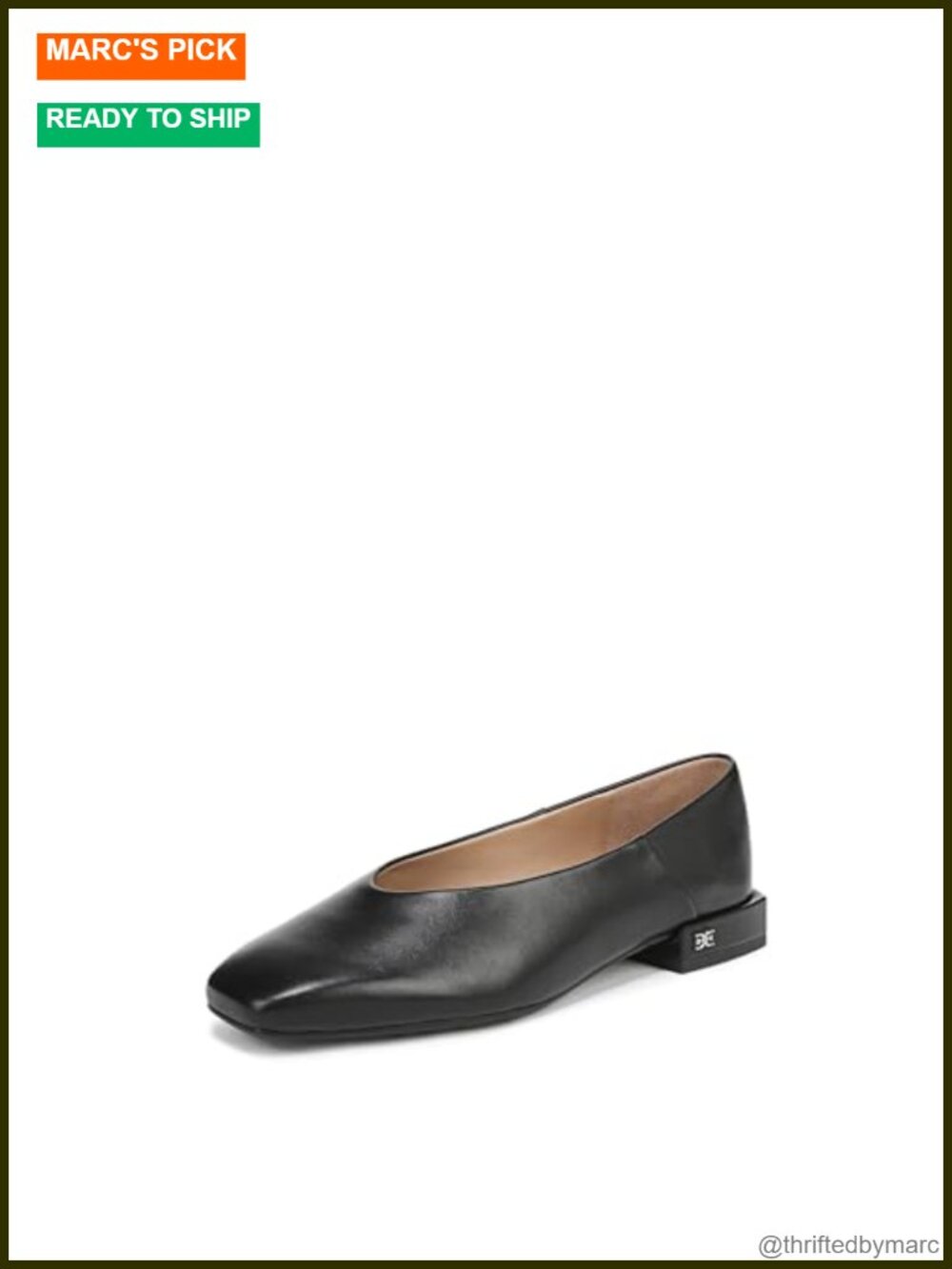 Square Toe Ballet Flats Slip-On Leather Low Heel Casual Walking Shoes